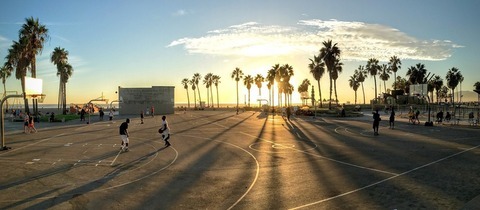People on basketball court